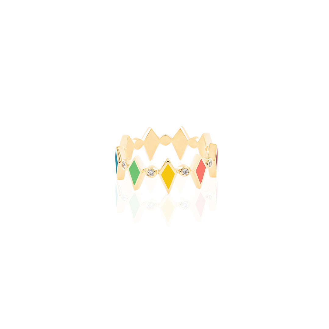 MULTICOLORED MOSAIC RING YELLOW GOLD - Noora Shawqi - Diamond Jewellery - Morocco