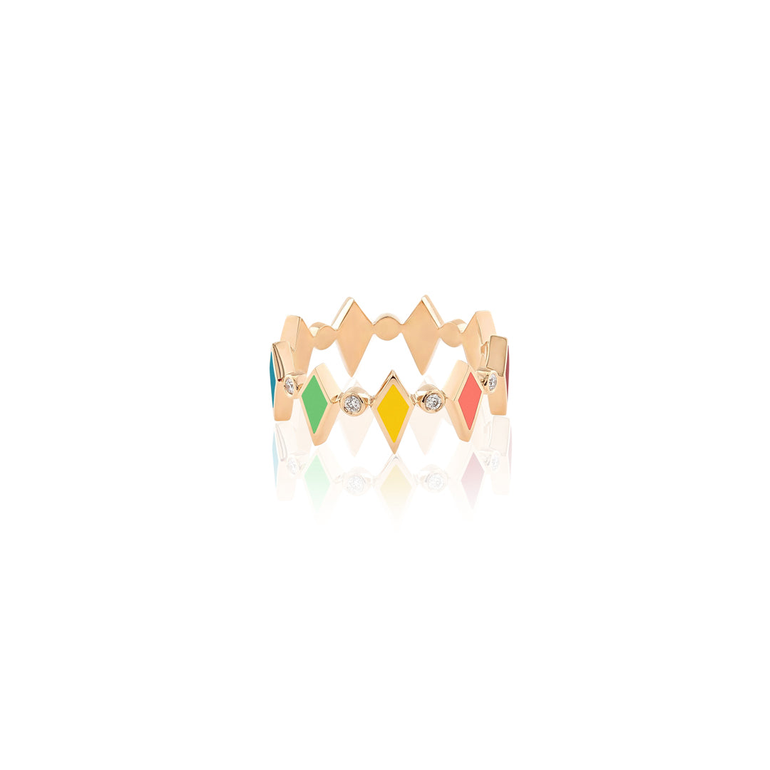 MULTICOLORED MOSAIC RING ROSE GOLD - Noora Shawqi - Diamond Jewellery - Morocco