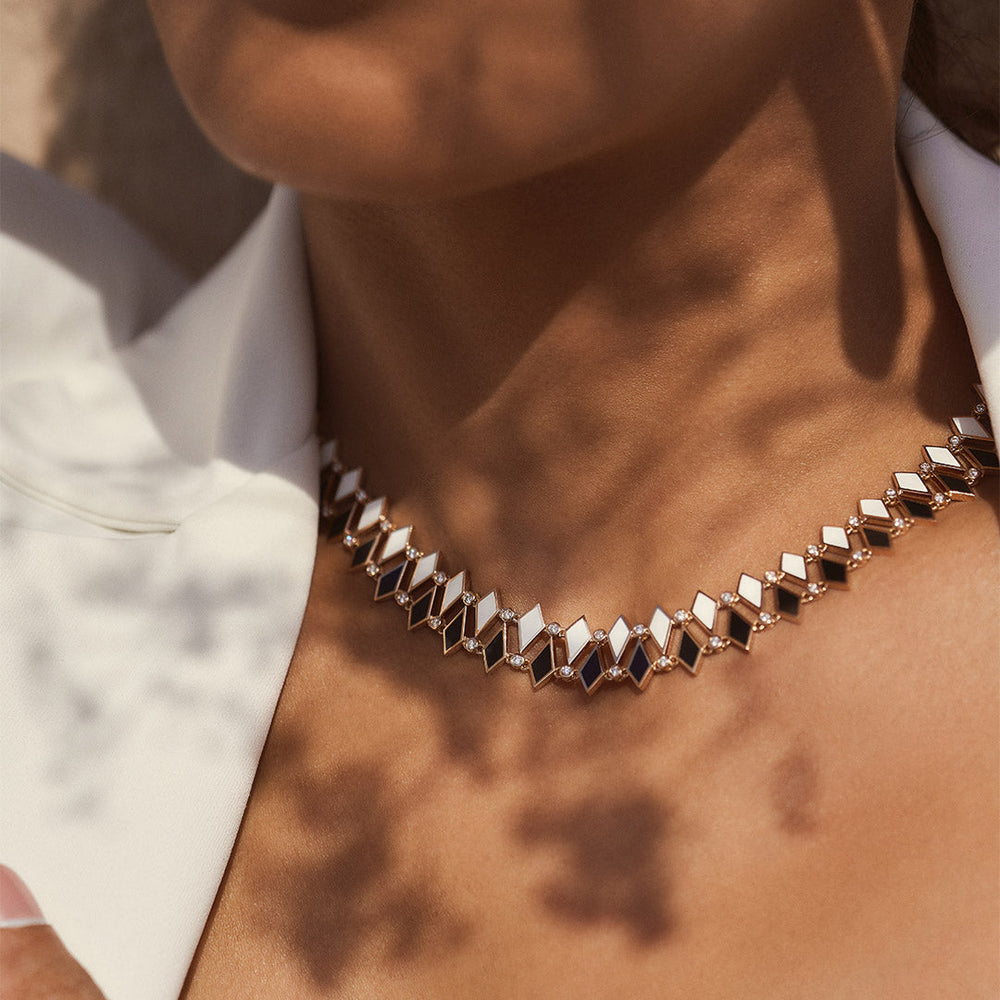 DOUBLE LINE MOSAIC NECKLACE WHITE GOLD - Noora Shawqi - Diamond Jewellery - Morocco