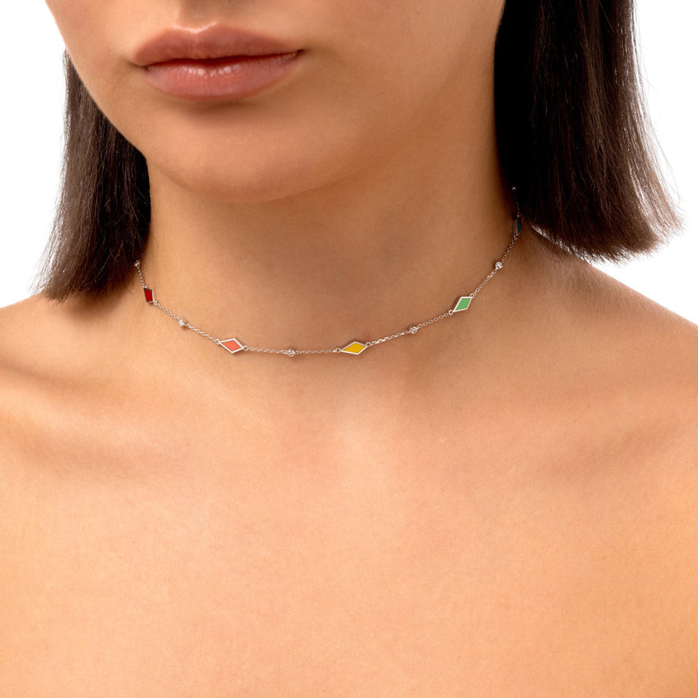 MOSAIC CHOKER - MULTICOLORED - WHITE GOLD - Noora Shawqi - Diamond Jewellery - Morocco