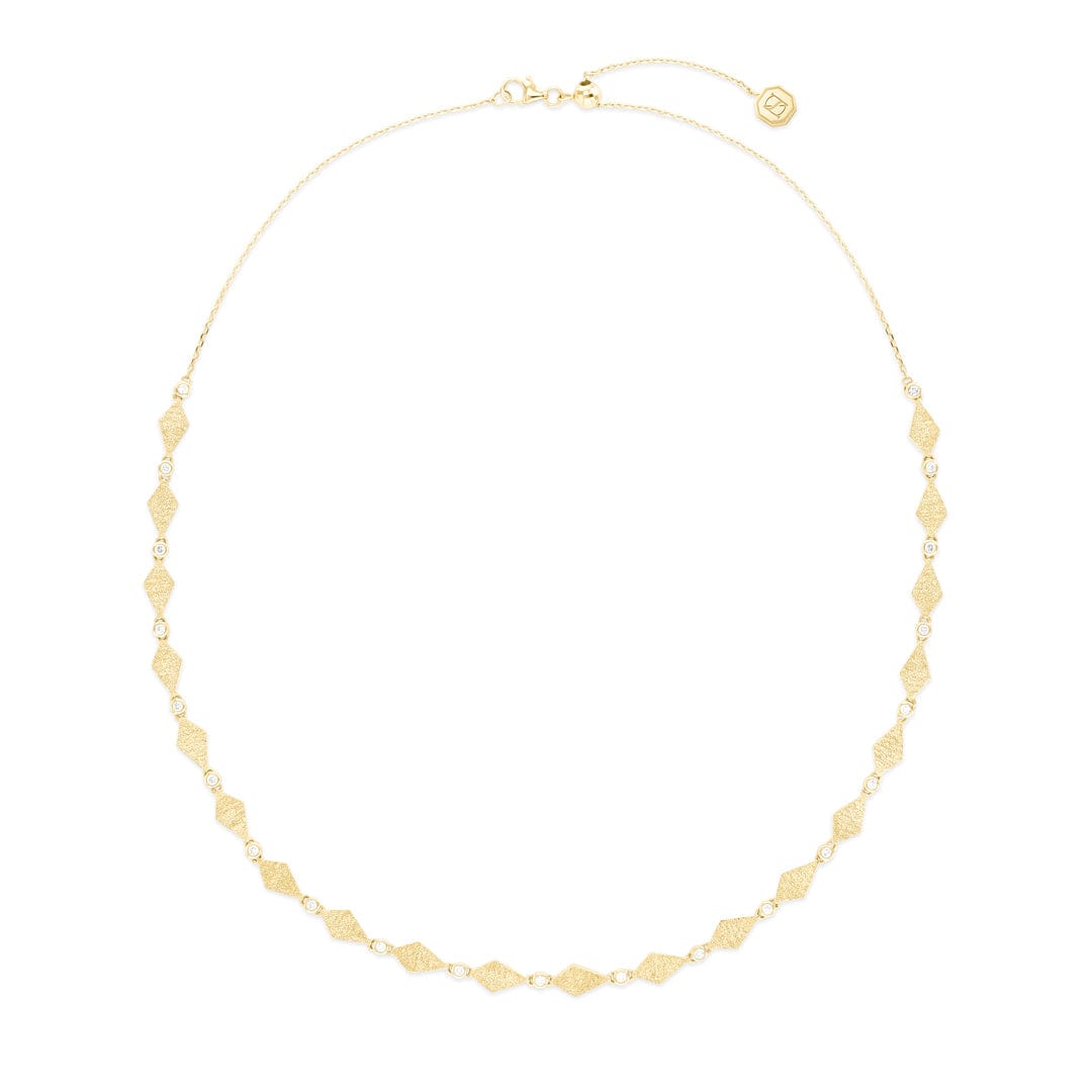 MOSAIC SANDBLAST NECKLACE - YELLOW GOLD & WHITE ENAMEL - Noora Shawqi - Diamond Jewellery - Morocco