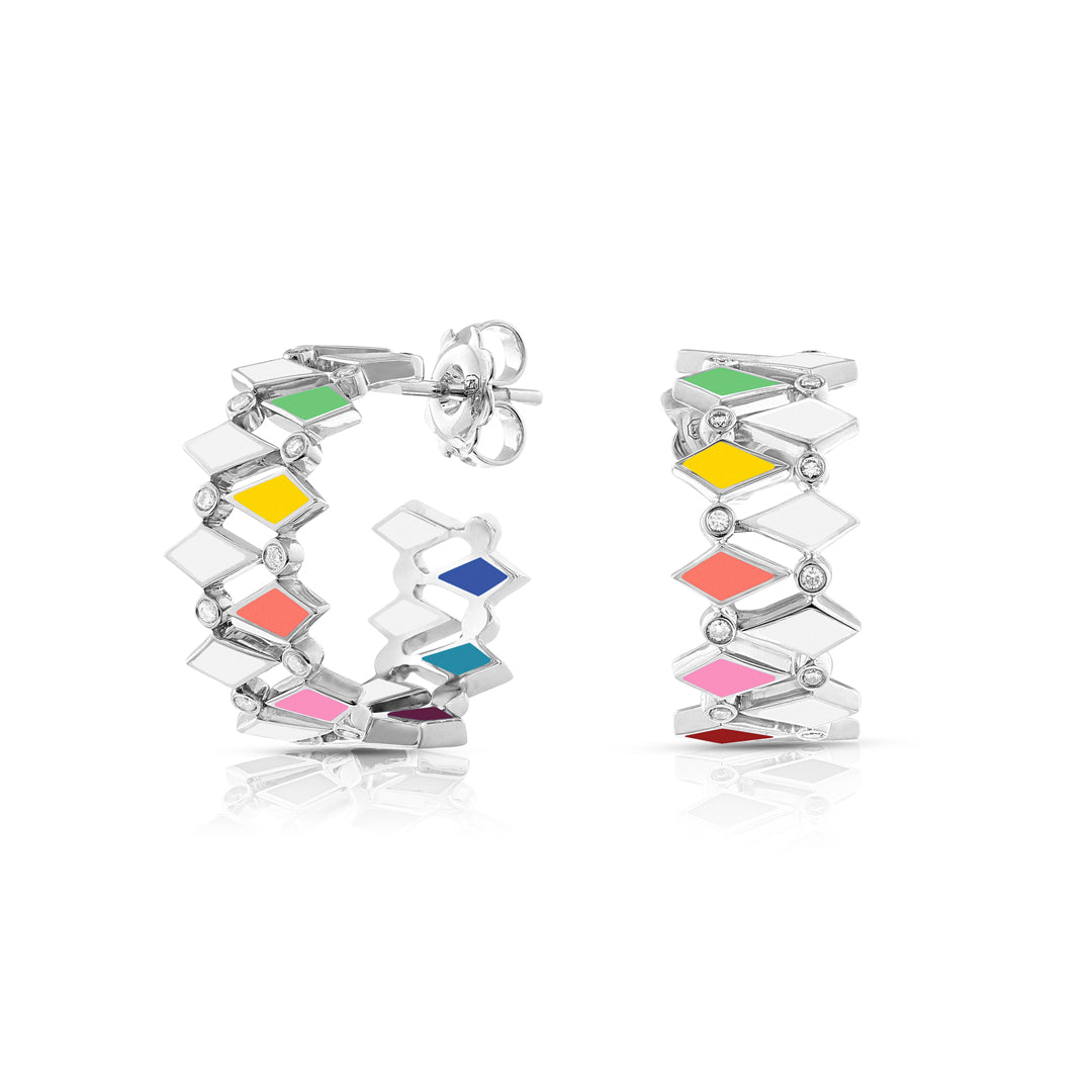 MULTICOLORED MOSAIC EARRINGS WHITE GOLD - Noora Shawqi - Diamond Jewellery - Morocco
