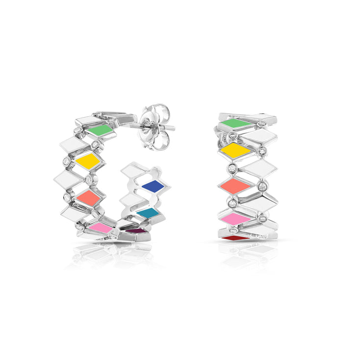 MULTICOLORED MOSAIC EARRINGS WHITE GOLD - Noora Shawqi - Diamond Jewellery - Morocco