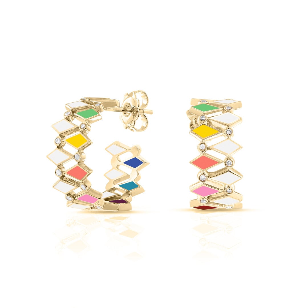MULTICOLORED MOSAIC EARRINGS YELLOW GOLD - Noora Shawqi - Diamond Jewellery - Morocco