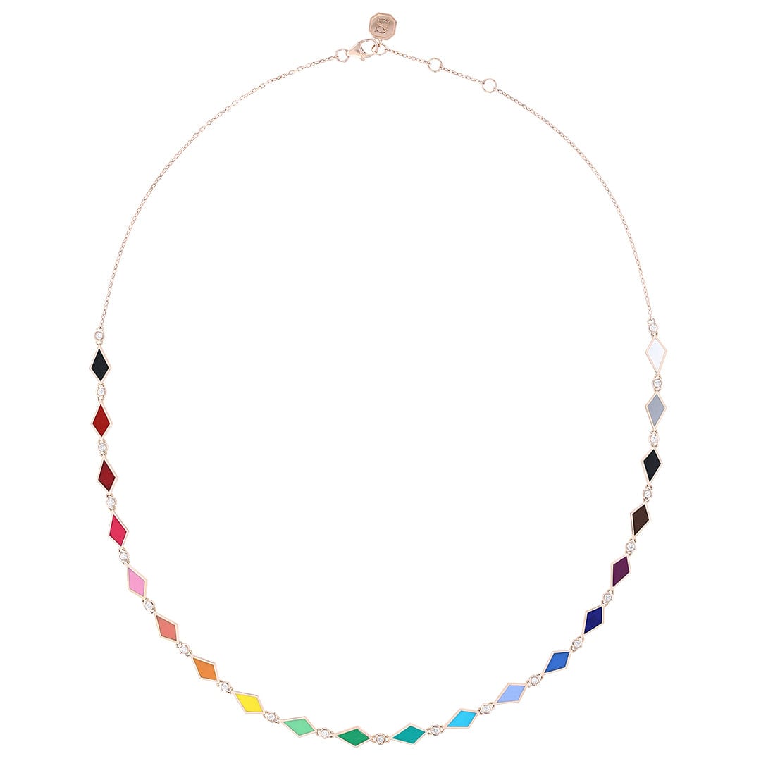 MULTICOLORED MOSAIC NECKLACE ROSE GOLD - Noora Shawqi - Diamond Jewellery - Morocco