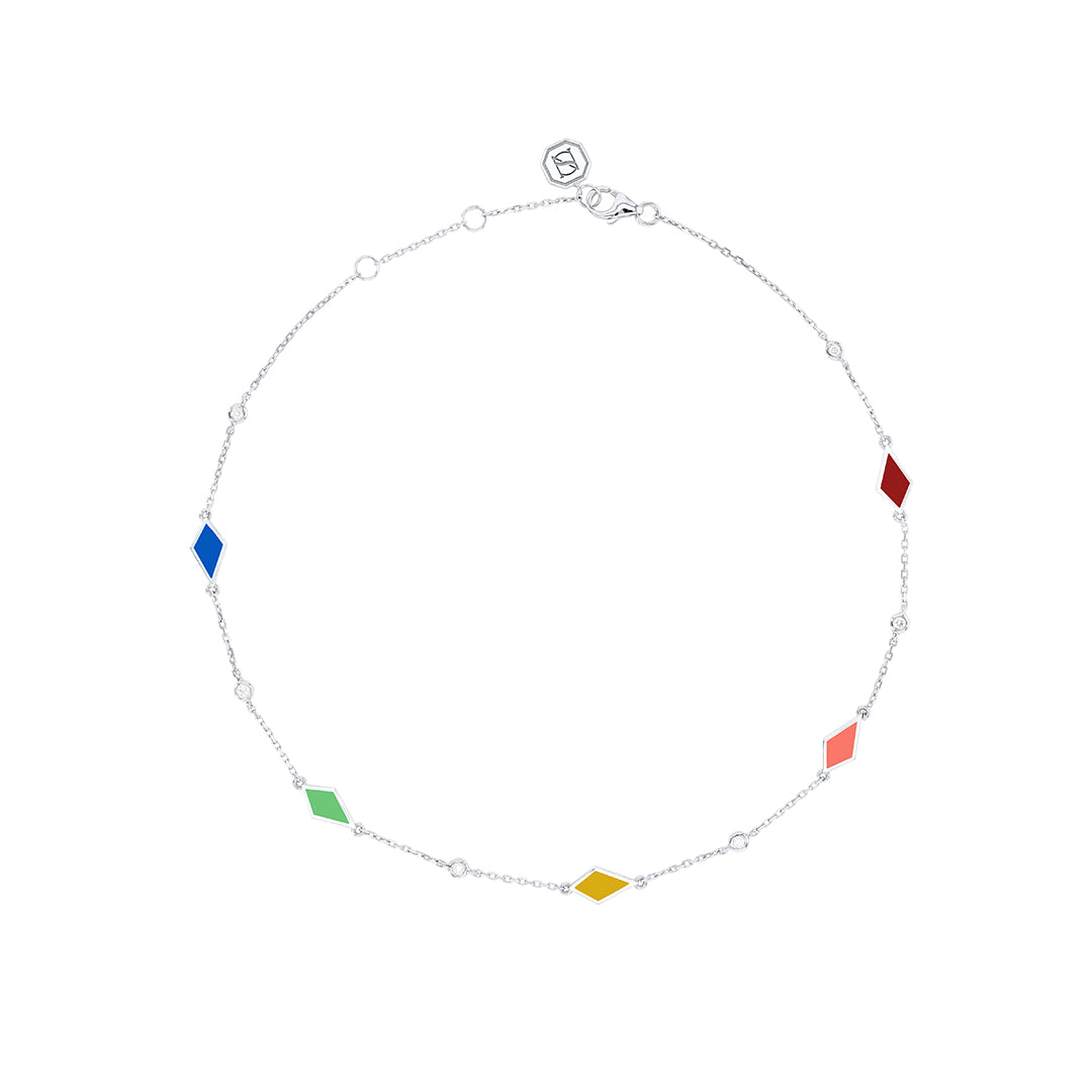 MULTICOLORED MOSAIC ANKLET WHITE GOLD