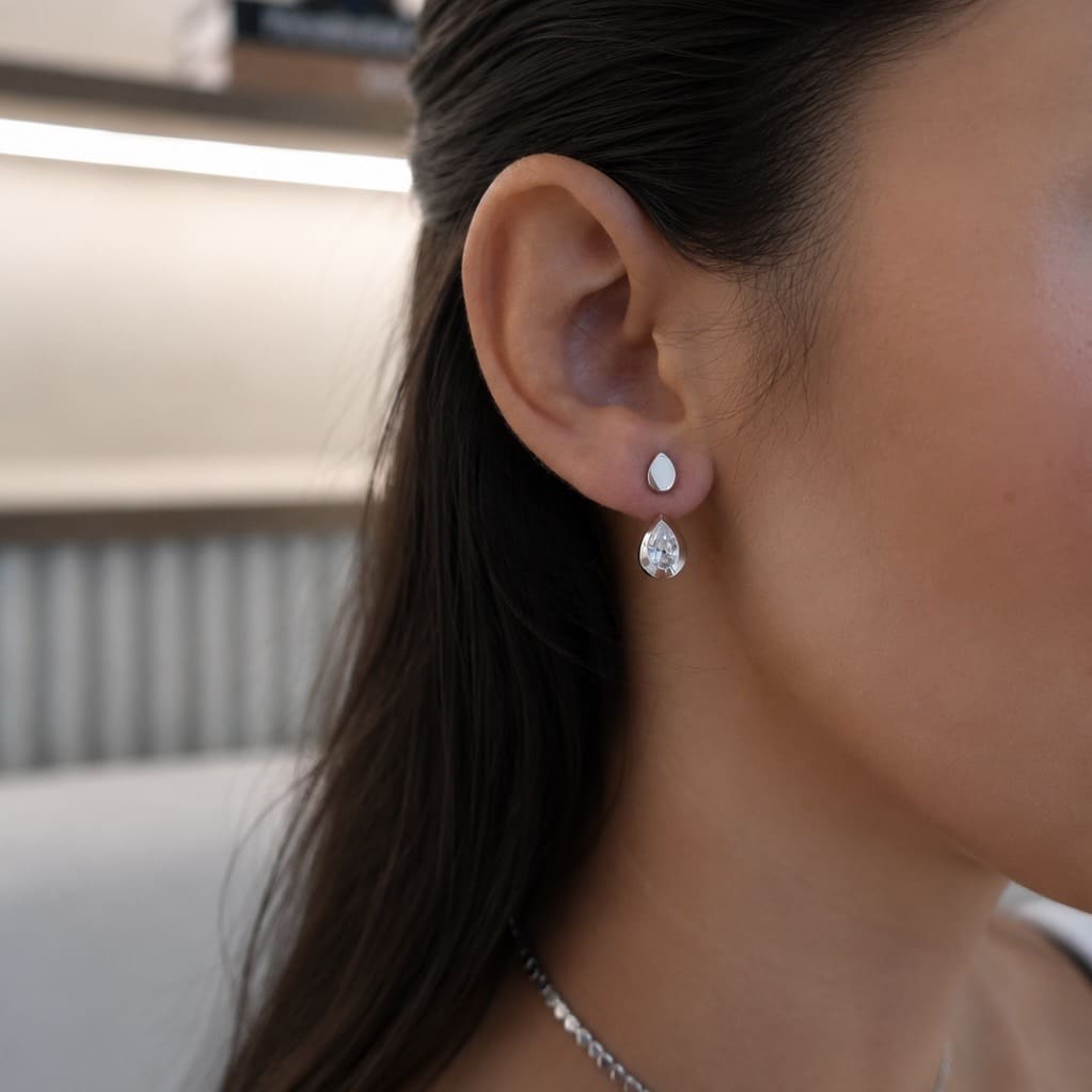 LIT PEAR SOLITAIRE EARRINGS - WHITE GOLD