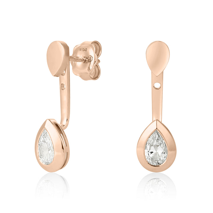LIT PEAR SOLITAIRE EARRINGS - ROSE GOLD
