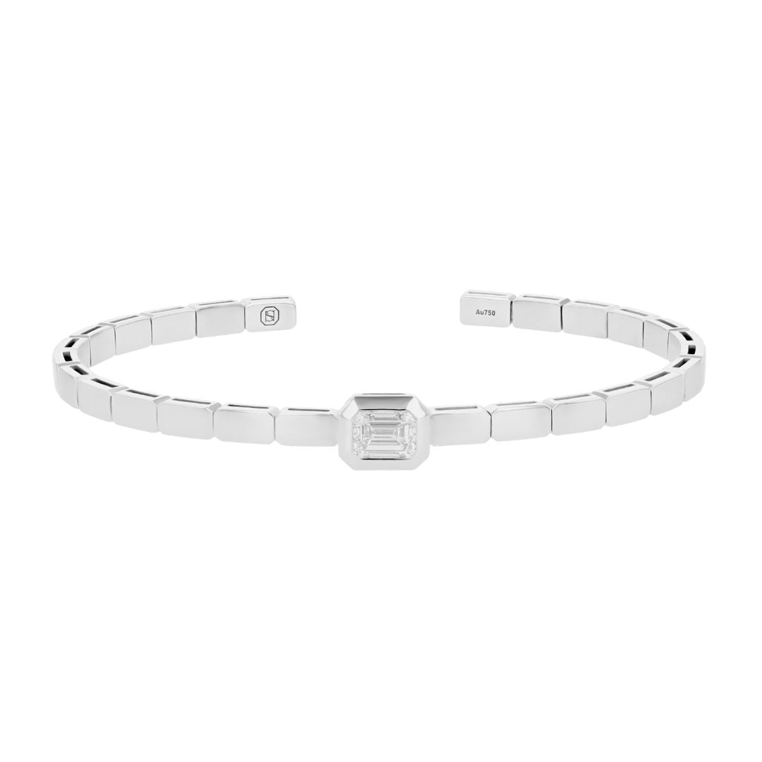 LIT EMERALD SOLITAIRE BANGLE - WHITE GOLD - Noora Shawqi - Diamond Jewellery - Love In Tokyo