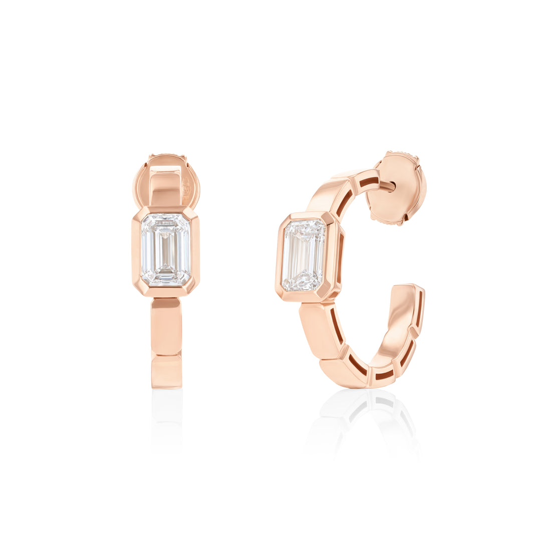 LIT EMERALD SOLITAIRE HOOPS - ROSE GOLD - Noora Shawqi - Diamond Jewellery - Love In Tokyo