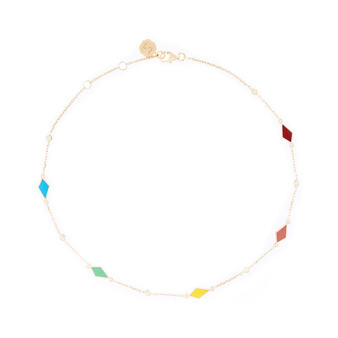 MULTICOLORED MOSAIC ANKLET YELLOW GOLD - Noora Shawqi - Diamond Jewellery - Morocco