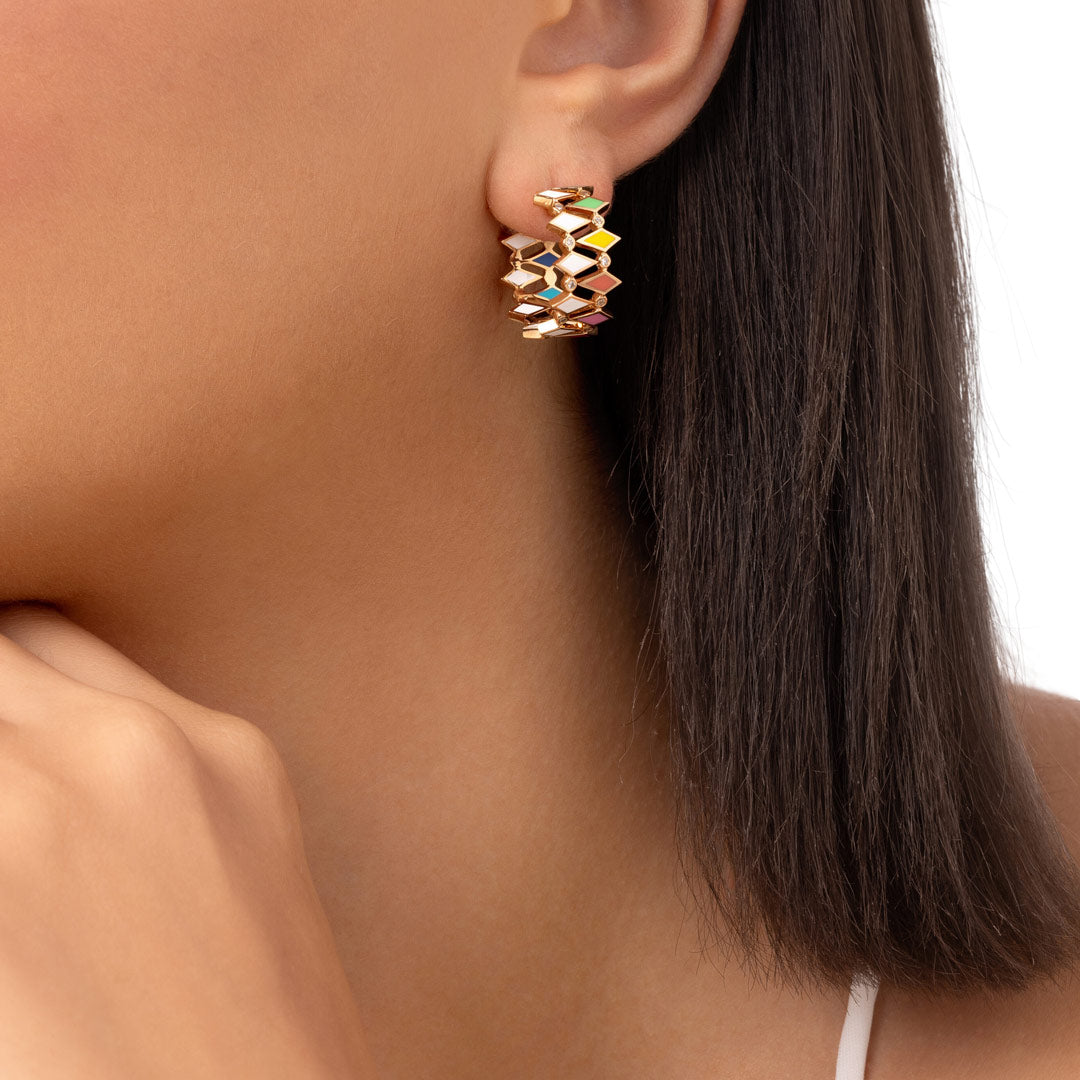 MULTICOLORED MOSAIC EARRINGS ROSE GOLD - Noora Shawqi - Diamond Jewellery - Morocco
