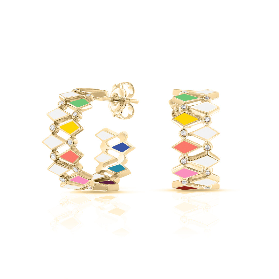 MULTICOLORED MOSAIC EARRINGS YELLOW GOLD