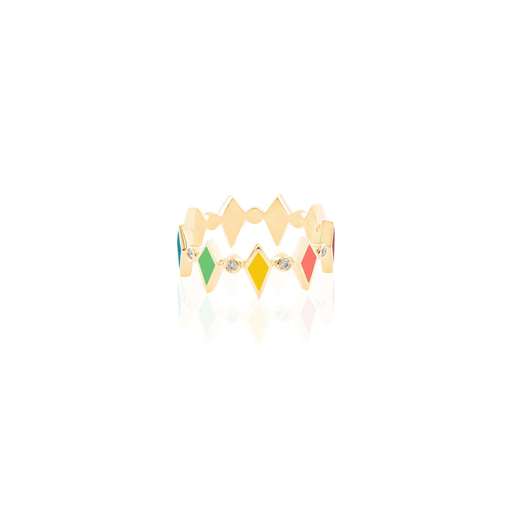 MULTICOLORED MOSAIC RING YELLOW GOLD