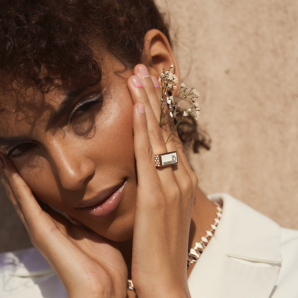 CASA LETTER RING ROSE GOLD - Noora Shawqi - Diamond Jewellery - Morocco