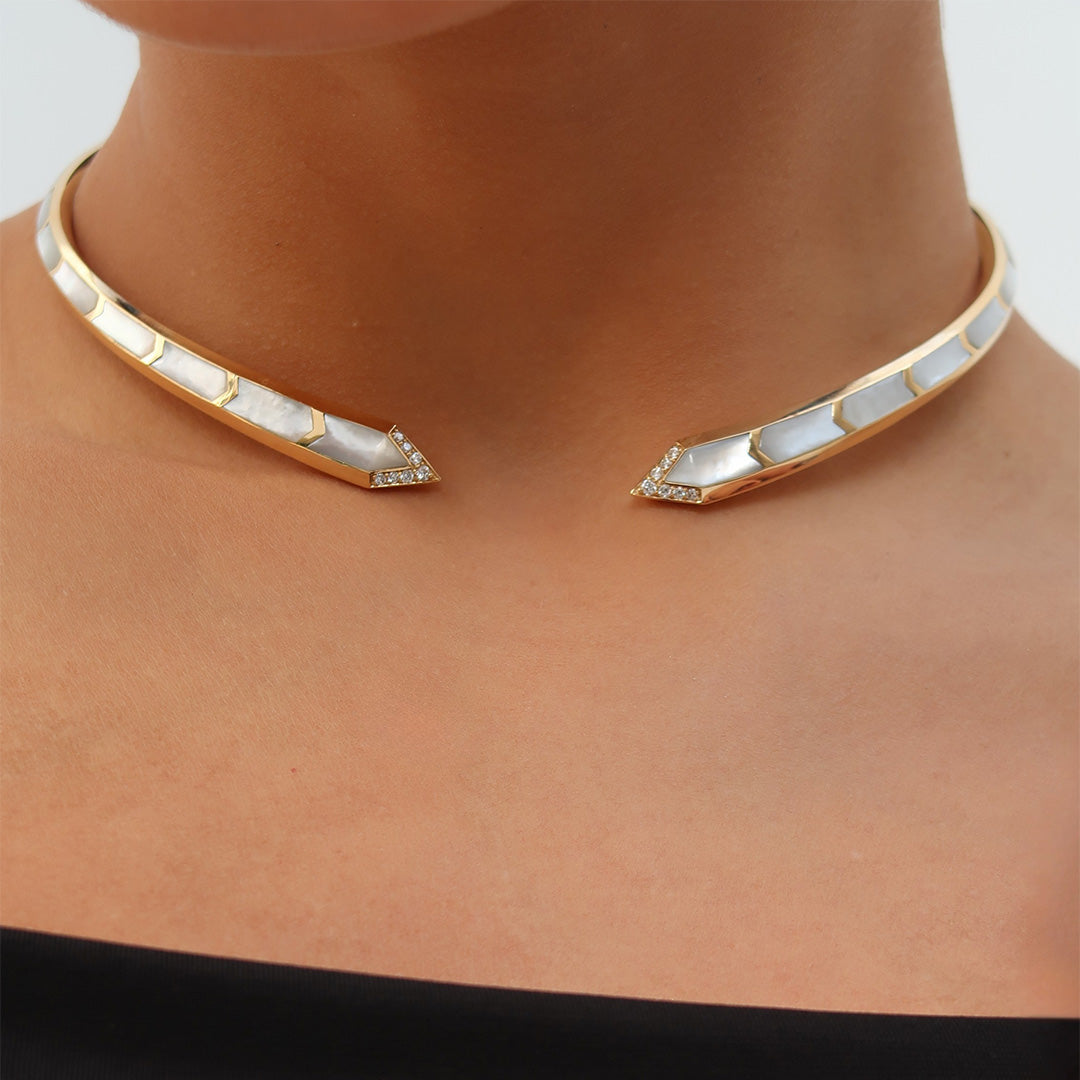 JUNONIA CHOKER - WHITE MOTHER OF PEARL - Noora Shawqi - Diamond Jewellery - The Maldives