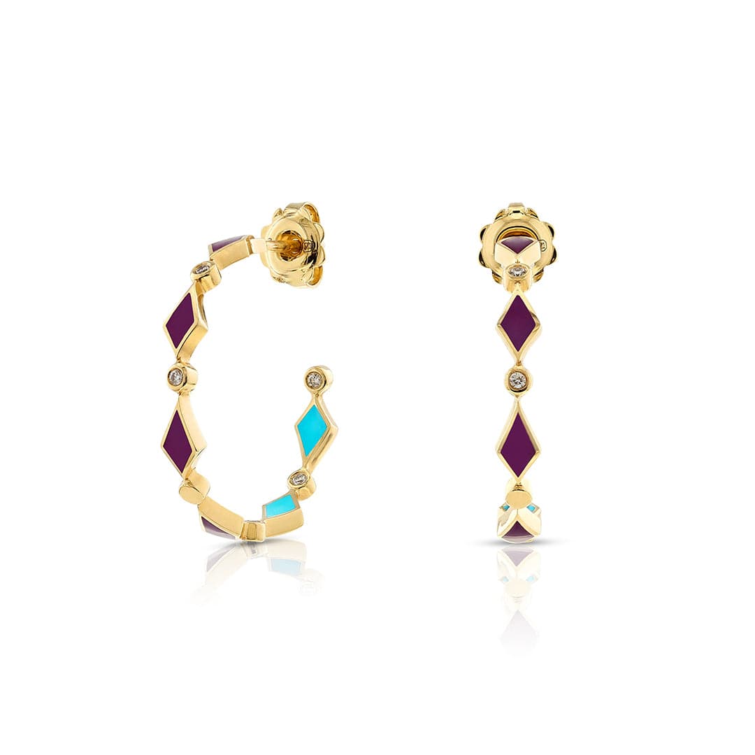 MOSAIC SINGLE HOOPS EARRINGS YELLOW GOLD - Noora Shawqi - Diamond Jewellery - Morocco