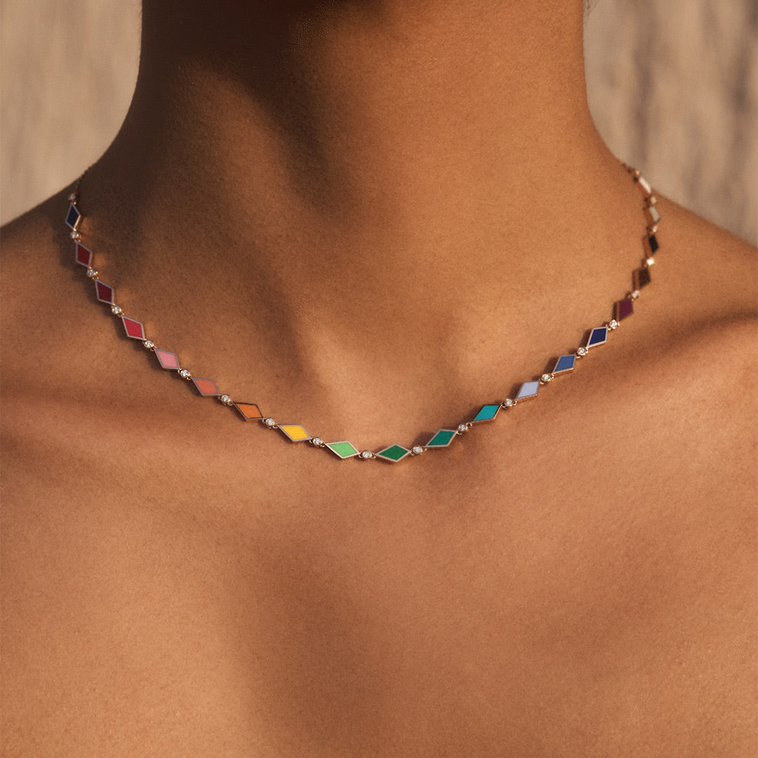 マロウイノmallow ino color choker MULTICOLORED MOSAIC NECKLACE WHITE GOLD | Noora Shawqi