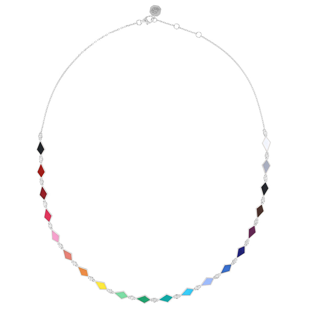 MULTICOLORED MOSAIC NECKLACE WHITE GOLD