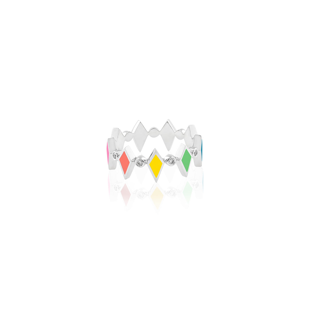 MULTICOLORED MOSAIC RING WHITE GOLD - Noora Shawqi - Diamond Jewellery - Morocco