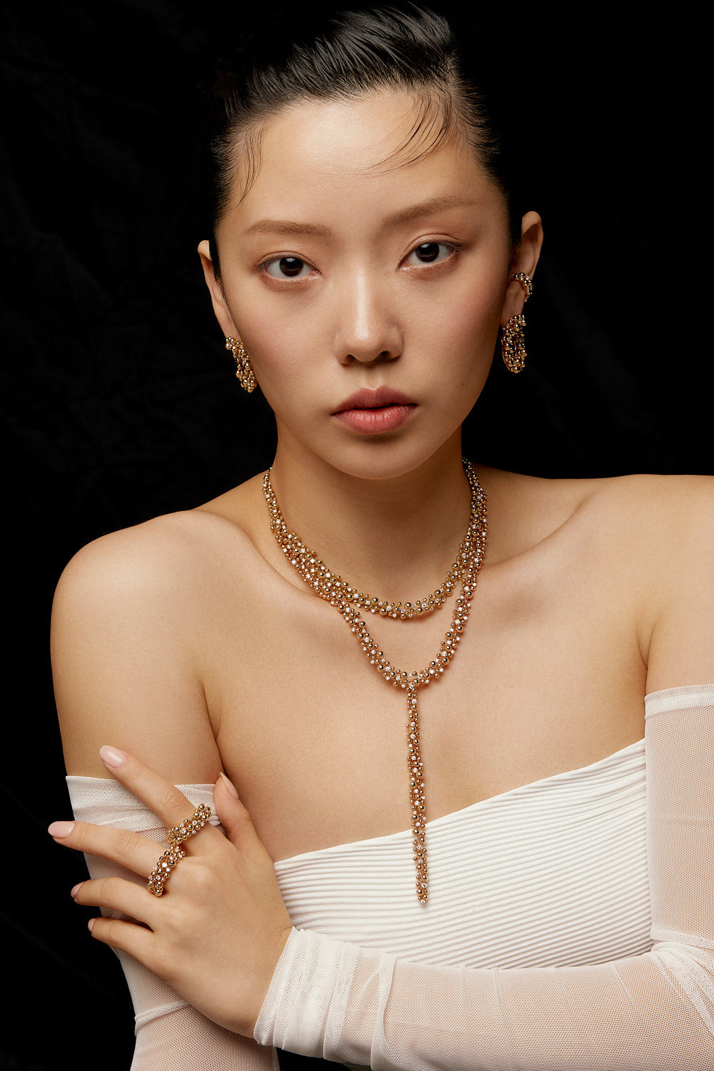 SHIBUYA NECKLACE INCLUDING LONG DROP - ROSE - Noora Shawqi - Diamond Jewellery - Japan